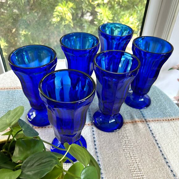 Set of 6 Anchor Hocking Cobalt Blue Fountainware Tall Parfait / Float Glasses - Picture 1 of 12